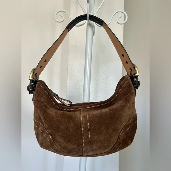 Coach #9503 brown suede small hobo - Picture 2 of 10
